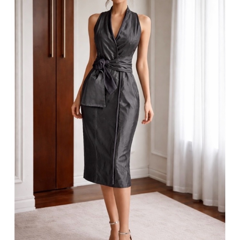 SARAH PACINI Wrap Around Black Dress